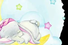 Baby elephant watercolor clipart, digital paper JPG, girl wa Product Image 5
