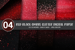 Red Black Ombre Glitter Digital Paper Product Image 1