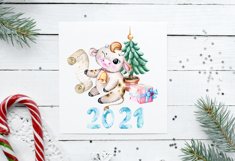 Watercolor New Year Cute Bulls clipart,Symbol of a year 2021 Product Image 8