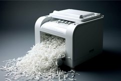 Office paper shredder overflowing with shredded documents Product Image 1