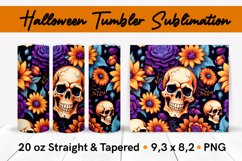 Sculls with Flowers - Halloween Tumbler Wrap Design PNG Product Image 1