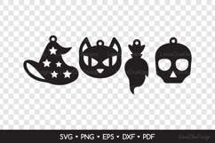 Halloween Earrings SVG - Witch Hat, Cat Face, Broom, Skull Product Image 2