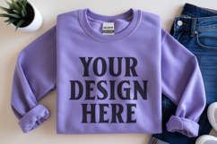 Gildan 18000 Purple Folded Flat Lay Mockups Product Image 1