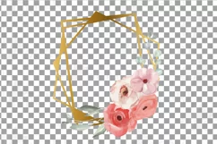 Pink floral watercolor wedding invitation golden frames png. Product Image 18