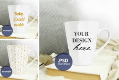 Neutral background Latte mug mockup PSD, full wrap mockup Product Image 1