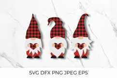 Cute cartoon gnomes holding heart SVG. Red buffalo plaid. Product Image 1