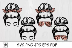 Messy Bun Mom SVG Leopard Mom SVG Messy Hair Mom Life SVG Product Image 1