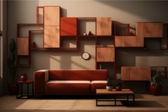 Modern living room with stylish wooden shelving Product Image 1