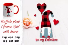 Valentine Buffalo plaid Gnome Girl, love quotes, heart svg. Product Image 1