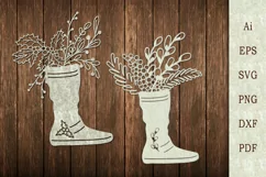 Papercut template of flowers and branches in a boot. Product Image 1