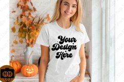 Bella Canvas 3001 Fall Woman Mockup,Fall white TShirt Mockup Product Image 1