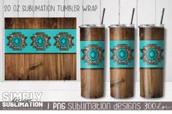 Aztec Wood and Turquoise 20 oz Tumbler Wrap | Png Product Image 1