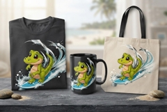 Cute Surfing Alligator PNG Kawaii Crocodile Summer Clipart Product Image 1