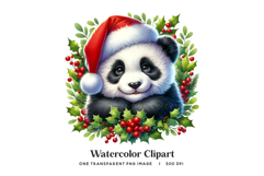 Panda Wreath Clipart PNG Baby Panda Christmas Santa Hat Holl Product Image 1