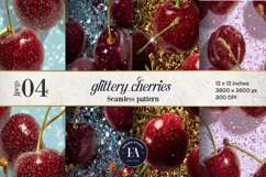Glitter Coquette Cherry Pattern | Sparkly Glam Texture Paper Product Image 1