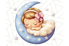 Sleeping Baby on Moon PNG, Cute Night Sky Baby Clipart Png Product Image 5