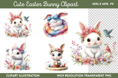 Cute Easter Bunny Sublimation Clipart PNG Product Image 1