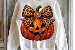 Pumpkin PNG with Leopard Print Bow Fall Sublimation Design Product Image 3