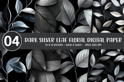 Dark Silver Leaf Floral Digital Paper Product Image 1