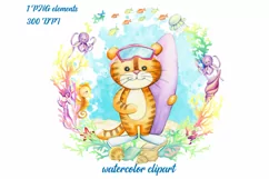 Cute Little Tiger clipart. watercolor illustration. baby tig Product Image 1