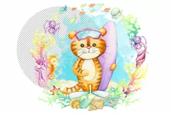 Cute Little Tiger clipart. watercolor illustration. baby tig Product Image 2