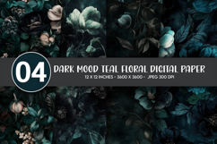 Dark Mood Teal Floral Digital Paper Product Image 1