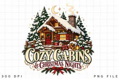 Cozy Cabin Christmas Nights PNG, Snowy Winter Cabin Holiday Product Image 3