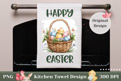 Happy Easter Towel PNG, Watercolor Easter Basket Sublimation Product Image 1