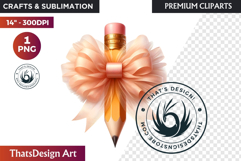 Pastel Coquette Pencil bow Clipart Girly School Supplies Product Image 1