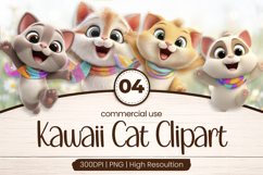 Rainbow Kawaii Cat Friends Clipart Sublimation PNG Product Image 1