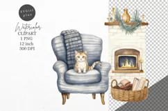 Christmas clipart, Fireplace clipart, Blue Christmas Product Image 1