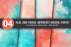Teal and Coral Abstract Digital Paper Product Image 1