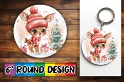 Winter Animals Watercolor Round Design Keychain Sublimation Product Image 1
