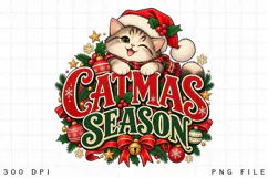 Catmas Season Cute Kitten Wearing Santa Hat PNG - Holiday Product Image 3
