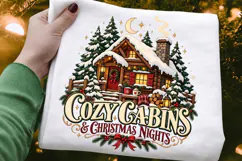 Cozy Cabin Christmas Nights PNG, Snowy Winter Cabin Holiday Product Image 1