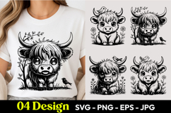 Cute Highland Cow Bird Friend Cartoon SVG PNG Product Image 1