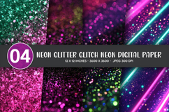 Neon Glitter Glitch Neon Digital Paper Product Image 1