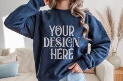 Gildan 18000 Navy Crewneck Sweatshirt Mockups,G180 Product Image 1