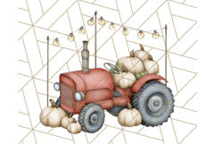 Fall Tractor Clipart PNG, Vintage Tractors With Pumpkins Product Image 5