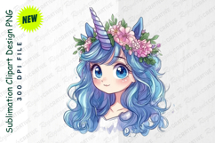 Cute Anime Style Unicorn Girl With Blue Hair And Clipart Product Image 1