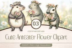 Cute Anteater Flower Clipart PNG Product Image 1