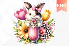 Easter Bunny And Milkshake Flowers Sublimation - Clipart PNG Product Image 1