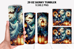 Ghost Skinny Tumbler 20oz Wrap Design, Halloween Tumbler PNG Product Image 1