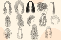 Hairstyle Sketch PNG Bundle, Fashion Hair Drawing Clipart Product Image 6