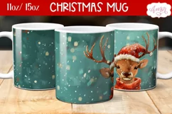 Cute Christmas deer mug sublimation wrap PNG 11oz 15oz Product Image 2