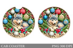Wolf Car Coaster Sublimation. Christmas Car Coaster Design Product Image 1
