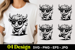 Stylish Cow Cartoon SVG PNG Product Image 1