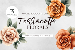 Watercolor Terracotta Flowers Clipart, PNG. Product Image 1
