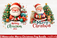 2 Watercolor Merry Christmas PNG | Festive Holiday Product Image 1