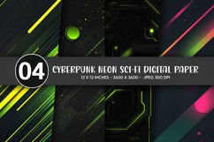 Cyberpunk Neon Sci-Fi Digital Paper Product Image 1